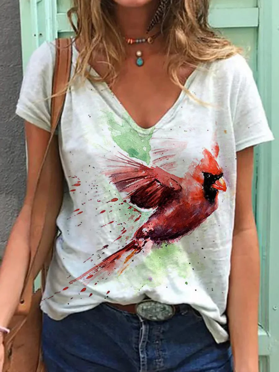 Женская футболка с коротким рукавом и принтом птиц, футболка с V-образным вырезом, милая одежда для женщин, модная футболка, Новинка лета 2022
Женская футболка с коротким рукавом и принтом птиц, футболка с V-образным вырезом, милая одежда для женщин, модная футболка, Новинка лета 2022
