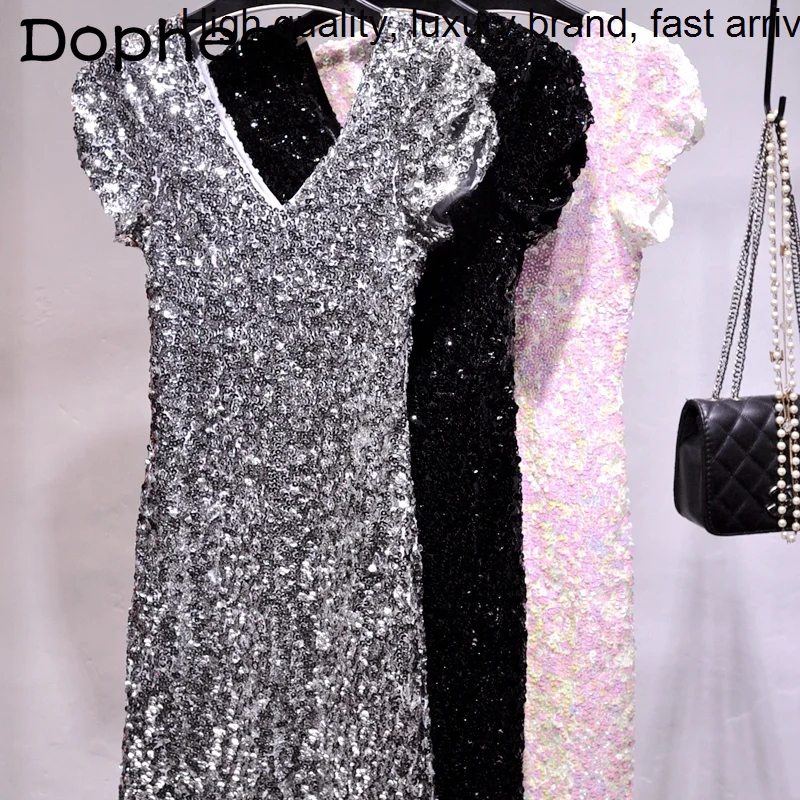 V-neck Fashion Sequined Bodycon es Women Puff Short Sleeve Sequins Stage Performance Party Mini 2023 New Summer Dress
V-neck Fashion Sequined Bodycon es Women Puff Short Sleeve Sequins Stage Performance Party Mini 2023 New Summer Dress