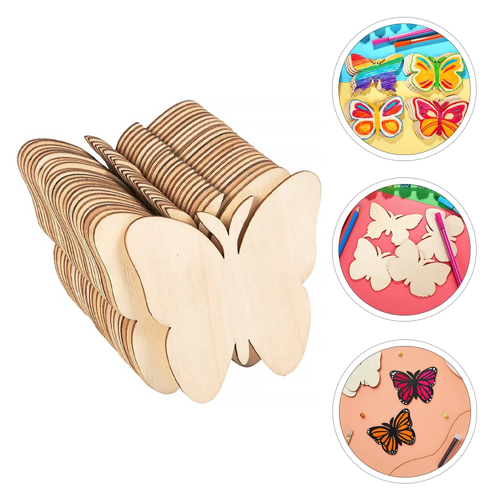 

40 Pcs Mini Chips Ornaments Unfinished Wood Slice Cutout Decoration Decorations 10x7cm Butterflies Beige Wooden Child