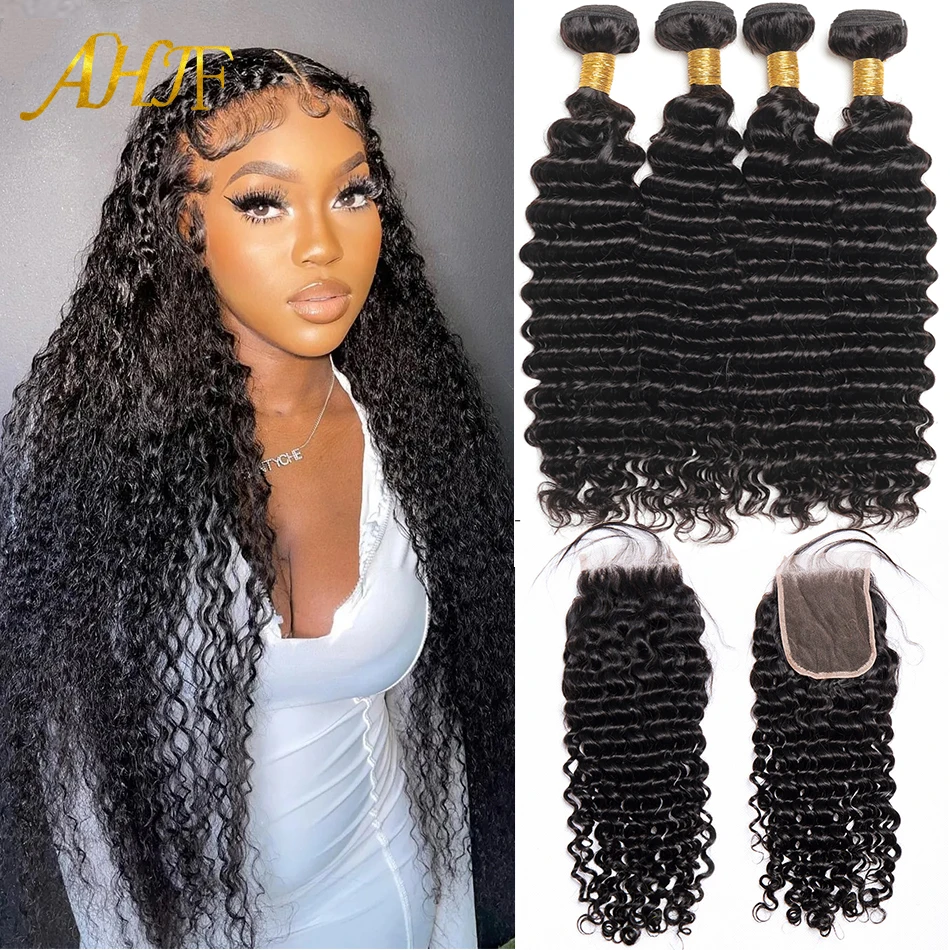 12A Peruvian Deep Wave Bundles With Closure Human Hair Weaves Curly 3 Bundles With 4x4 Lace Closure Remy Human Hair Extensions
12A Peruvian Deep Wave Bundles With Closure Human Hair Weaves Curly 3 Bundles With 4x4 Lace Closure Remy Human Hair Extensions