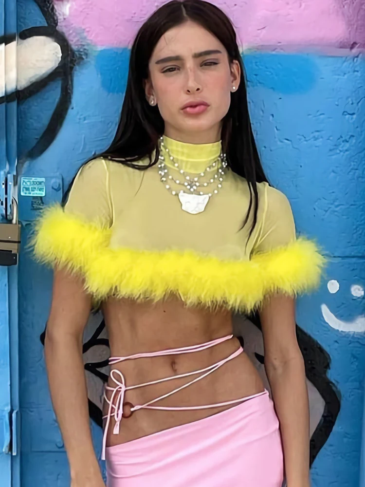 Sifreyr Feather Patchwork Y2K Cropped Top Women Mesh See Through Turtleneck Short Sleeve Tops T-Shirts Sexy Streetwear Slim Tee
Sifreyr Feather Patchwork Y2K Cropped Top Women Mesh See Through Turtleneck Short Sleeve Tops T-Shirts Sexy Streetwear Slim Tee