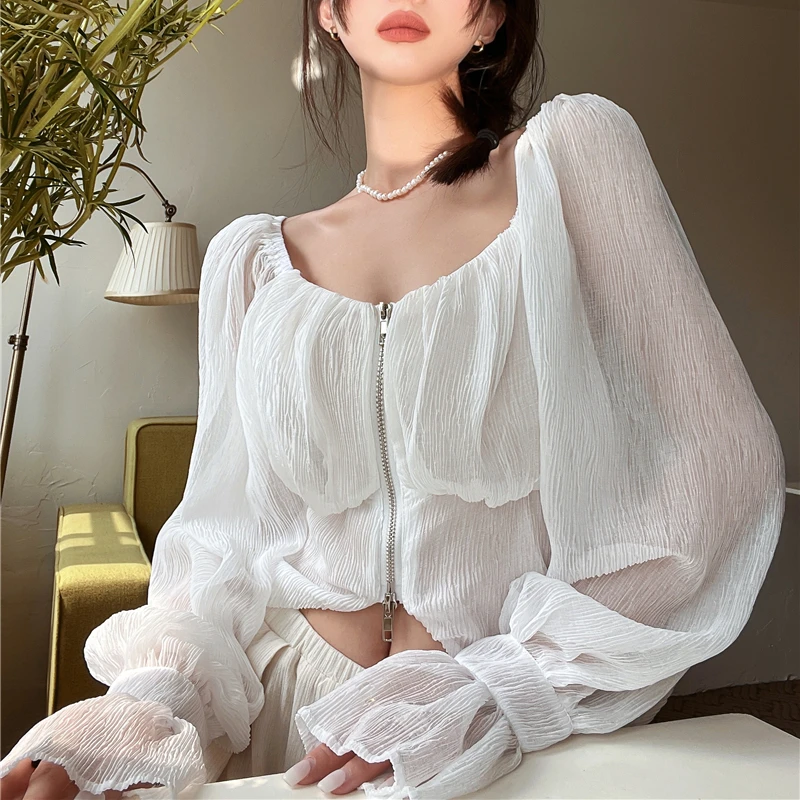 White flared sleeve off-the-shoulder chiffon shirt with thin waist one shoulder two short tops 135b,407-4
White flared sleeve off-the-shoulder chiffon shirt with thin waist one shoulder two short tops 135b,407-4