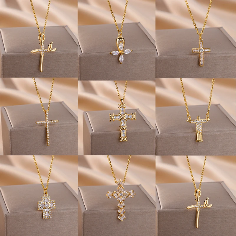 Fashion Zircon Cross Pendant Necklace For Women Man Gold Plated Stainless Steel Clavicle Chain Necklaces Trend Couple Jewelry
Fashion Zircon Cross Pendant Necklace For Women Man Gold Plated Stainless Steel Clavicle Chain Necklaces Trend Couple Jewelry