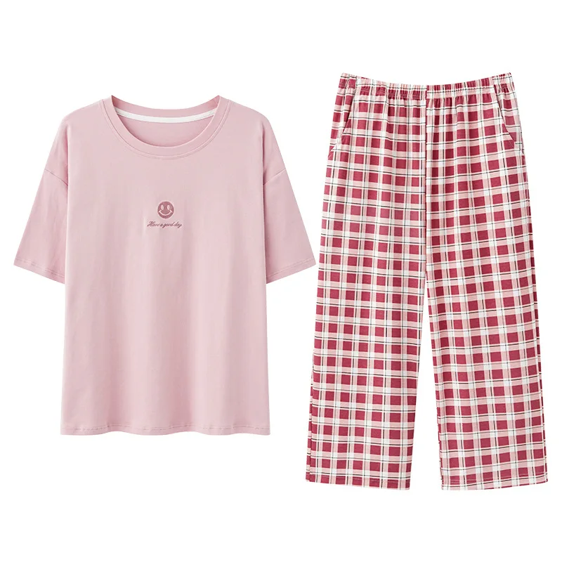 Women's Pajamas Cotton Sleepwear Summer Home Clothes for Women Calf-Length Plaid Home Pants Set DropShipping
Women's Pajamas Cotton Sleepwear Summer Home Clothes for Women Calf-Length Plaid Home Pants Set DropShipping