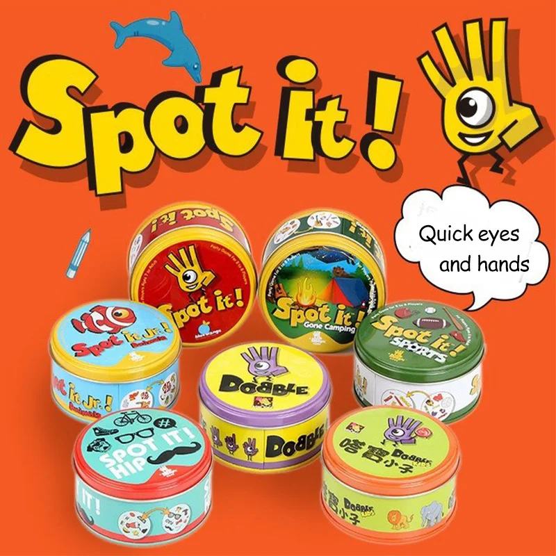 55pcs Dobble Cards Spot It Game Toy With Metal Box Red Sports Animals Jr Hip Kids Board Game Gift Holidays Camping
55pcs Dobble Cards Spot It Game Toy With Metal Box Red Sports Animals Jr Hip Kids Board Game Gift Holidays Camping