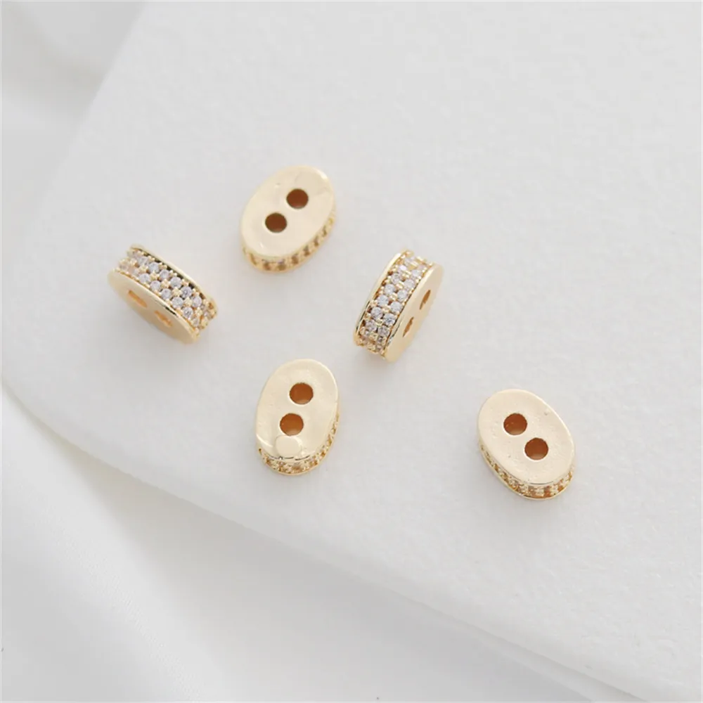 

14K Gold Plated Brass Elliptical Zircon Pig Nose Through-hole Bead Spacer DIY Bracelet Necklace Gasket Jewelry Accessories