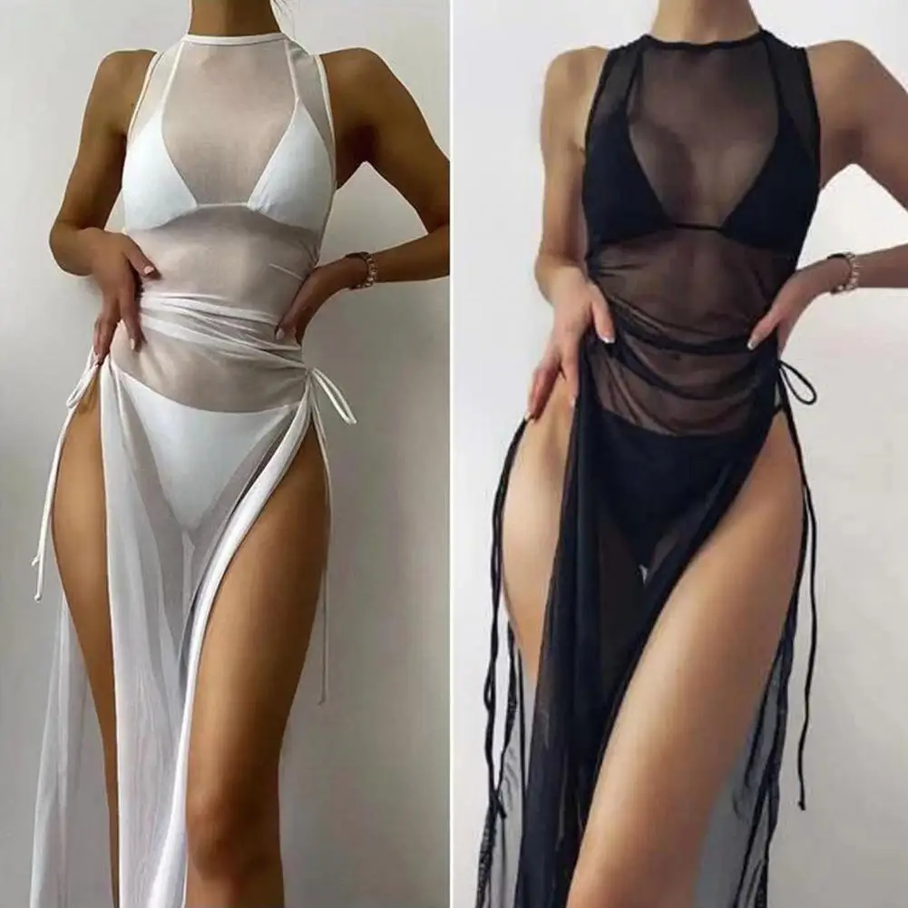 Cover-ups O-neck Side High Split Shirring Dress Women Mesh Transparent Sleeveless Sunscreen Dress Swimwear Women 2022
Cover-ups O-neck Side High Split Shirring Dress Women Mesh Transparent Sleeveless Sunscreen Dress Swimwear Women 2022
