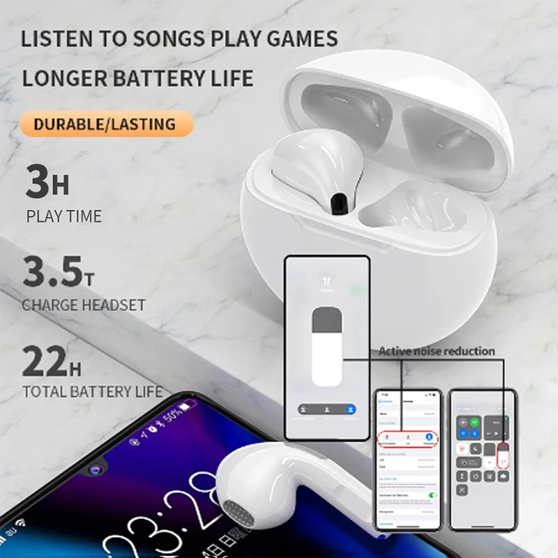 TWS Pro 6 Bluetooth 5 0 наушники с микрофоном шумоподавляющие наушники-вкладыши игровая