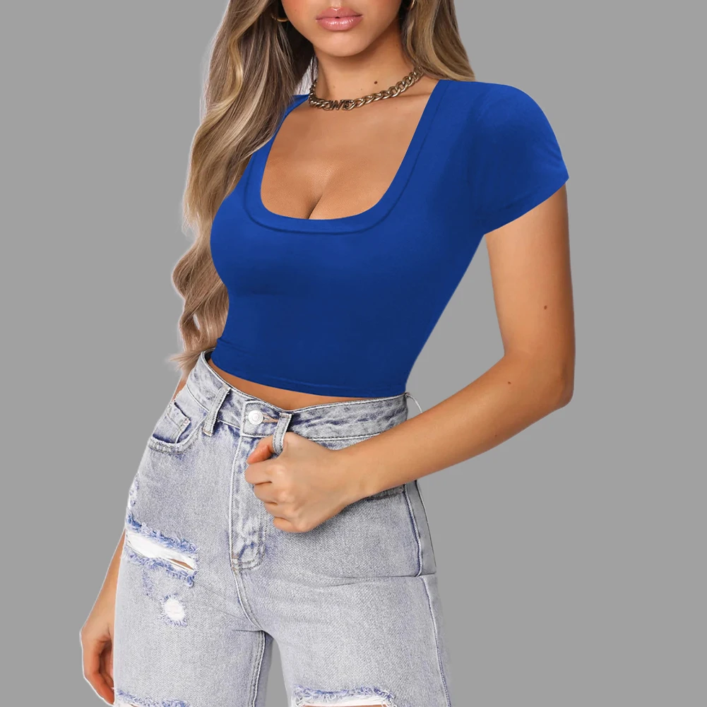 Womens Short Sleeve Crop Top Y2K Cut Out T Shirt Summer Cropped Tees Round Neck Slim Fit Sexy Open Navel Short T-shirt Top
Womens Short Sleeve Crop Top Y2K Cut Out T Shirt Summer Cropped Tees Round Neck Slim Fit Sexy Open Navel Short T-shirt Top