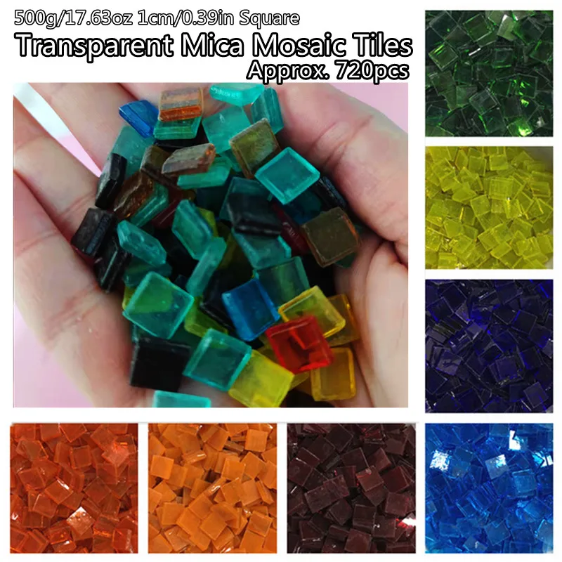 

500g/17.63oz(Approx. 720pcs) 1cm/0.39in Square Transparent Mica Mosaic Tiles DIY Craft Material Candleholder/Lampshade/Window