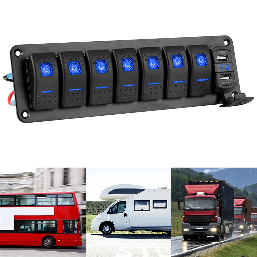 DC 12V/24V Car Truck Bus Ship Marine Circuit Breaker 7 Gang Rocker Switch Panel Dual USB Chargers Digital Voltmeter 
DC 12V/24V Car Truck Bus Ship Marine Circuit Breaker 7 Gang Rocker Switch Panel Dual USB Chargers Digital Voltmeter