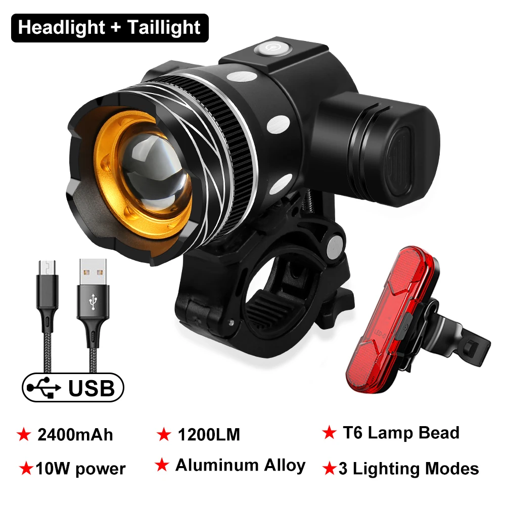Bicycle Light Set T6 USB Rechargeable 2400mAh MTB Road Bike Lantern Lamp Adjustable Zoom Headlight Cycling Flashlight Taillight
Bicycle Light Set T6 USB Rechargeable 2400mAh MTB Road Bike Lantern Lamp Adjustable Zoom Headlight Cycling Flashlight Taillight