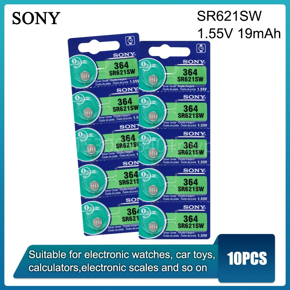 

10PCS Sony 364 SR621SW AG1 LR621 621 164 531 SR60 LR60 1.55V Silver Oxide Battery for Watch Toy Calculator Meter Button Cell