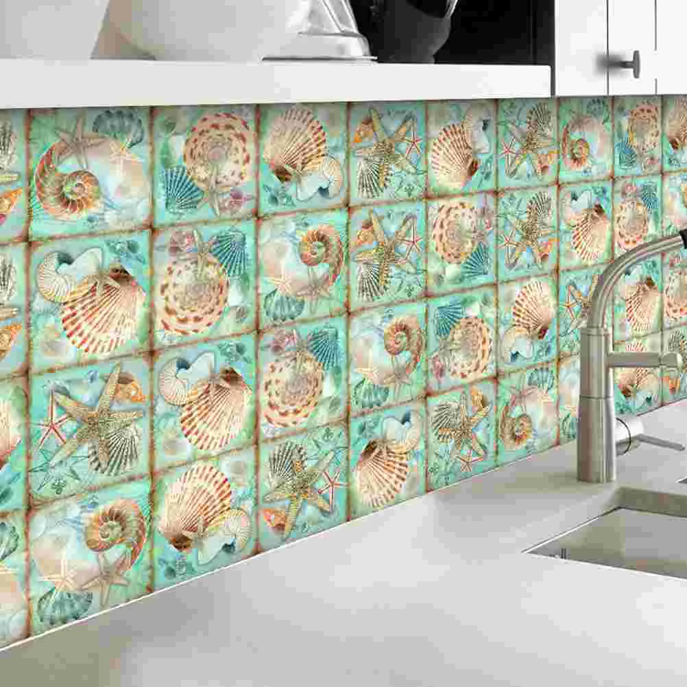 

24 Pcs Vintage Decor Home Starfish Shell Stickers DIY Tile Decals Decorative Kitchen Tiles Applique Wall Paste