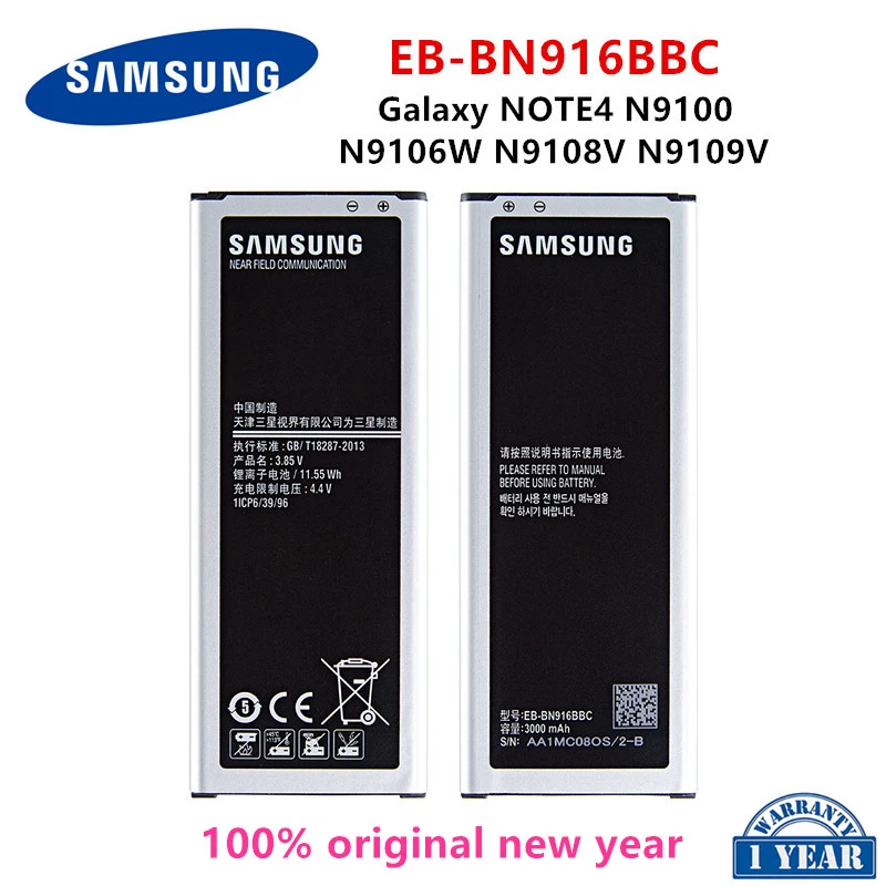 SAMSUNG Orginal EB-BN916BBC 3000mAh Battery For Samsung Galaxy NOTE4 N9100 N9106W N9108V N9109V Note 4 Batteries + WO
SAMSUNG Orginal EB-BN916BBC 3000mAh Battery For Samsung Galaxy NOTE4 N9100 N9106W N9108V N9109V Note 4 Batteries + WO