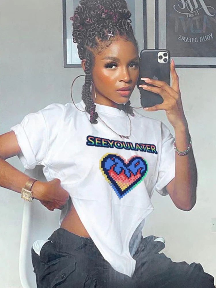Sifreyr O-Neck Short Sleeve Woman Tshirts Summer Harajuku Printed Loose Irregular T-shirt Casual Streetwear Y2K Top Fashion Tees
Sifreyr O-Neck Short Sleeve Woman Tshirts Summer Harajuku Printed Loose Irregular T-shirt Casual Streetwear Y2K Top Fashion Tees