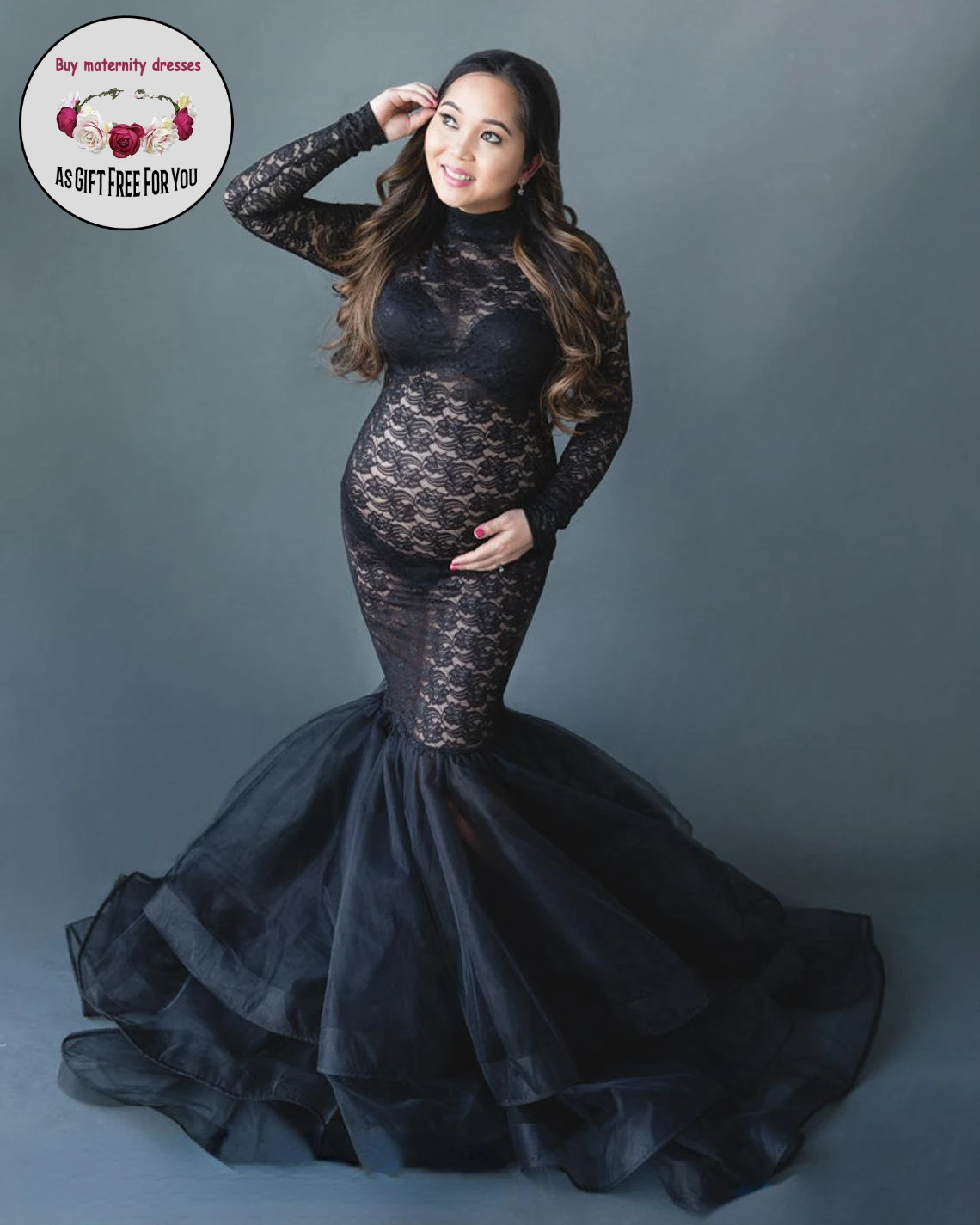 Women Fashion Lace Pregant Dress for Photo Shoot High Collar Dress Gown Long Sleeve Fishtail Dress Maternity Photography
Women Fashion Lace Pregant Dress for Photo Shoot High Collar Dress Gown Long Sleeve Fishtail Dress Maternity Photography