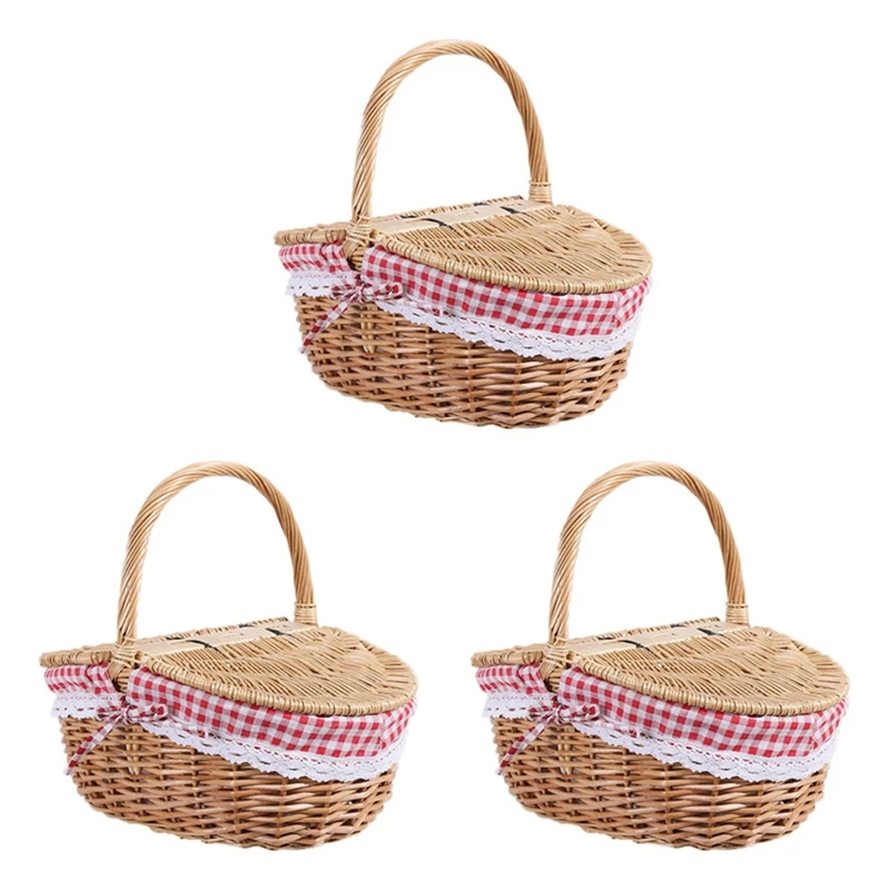 3X Country Style Wicker Picnic Basket Hamper With Lid And Handle & Liners For Picnics, Parties And Bbqs
3X Country Style Wicker Picnic Basket Hamper With Lid And Handle & Liners For Picnics, Parties And Bbqs
