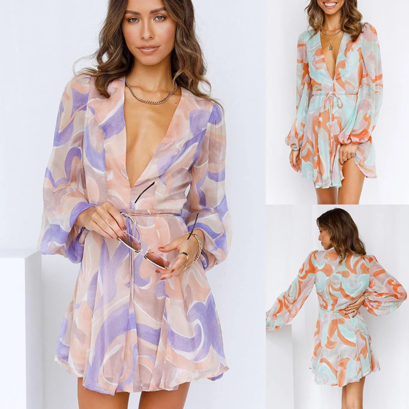 ZITY Summer And Autumn New Long Sleeve Dress Women Casual Commuter Sexy V-Neck Tie Print Lantern Sleeve Dress Short Skirt
ZITY Summer And Autumn New Long Sleeve Dress Women Casual Commuter Sexy V-Neck Tie Print Lantern Sleeve Dress Short Skirt