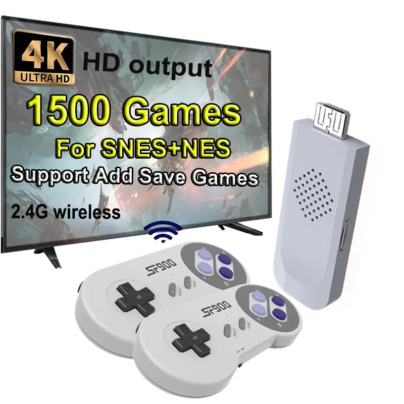 SF900 Video Game Stick Retro Game Console HD With 1500 Games for SNES Wireless Controller 16 Bit Consolas De Videojuegos for NES
SF900 Video Game Stick Retro Game Console HD With 1500 Games for SNES Wireless Controller 16 Bit Consolas De Videojuegos for NES