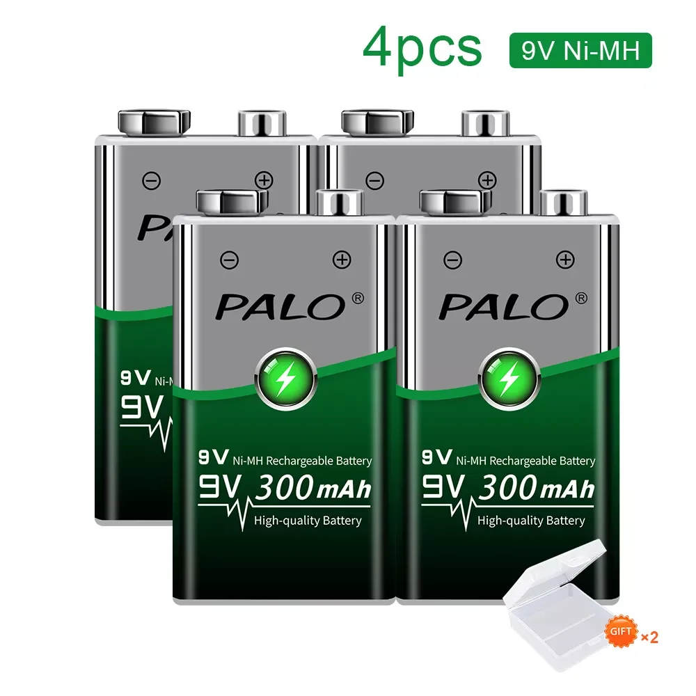 PALO 4pcs 9V batteries 6F22 9V ni-mh 300 mAh 9V Rechargeable Battery for toys Camera Radio etc
PALO 4pcs 9V batteries 6F22 9V ni-mh 300 mAh 9V Rechargeable Battery for toys Camera Radio etc
