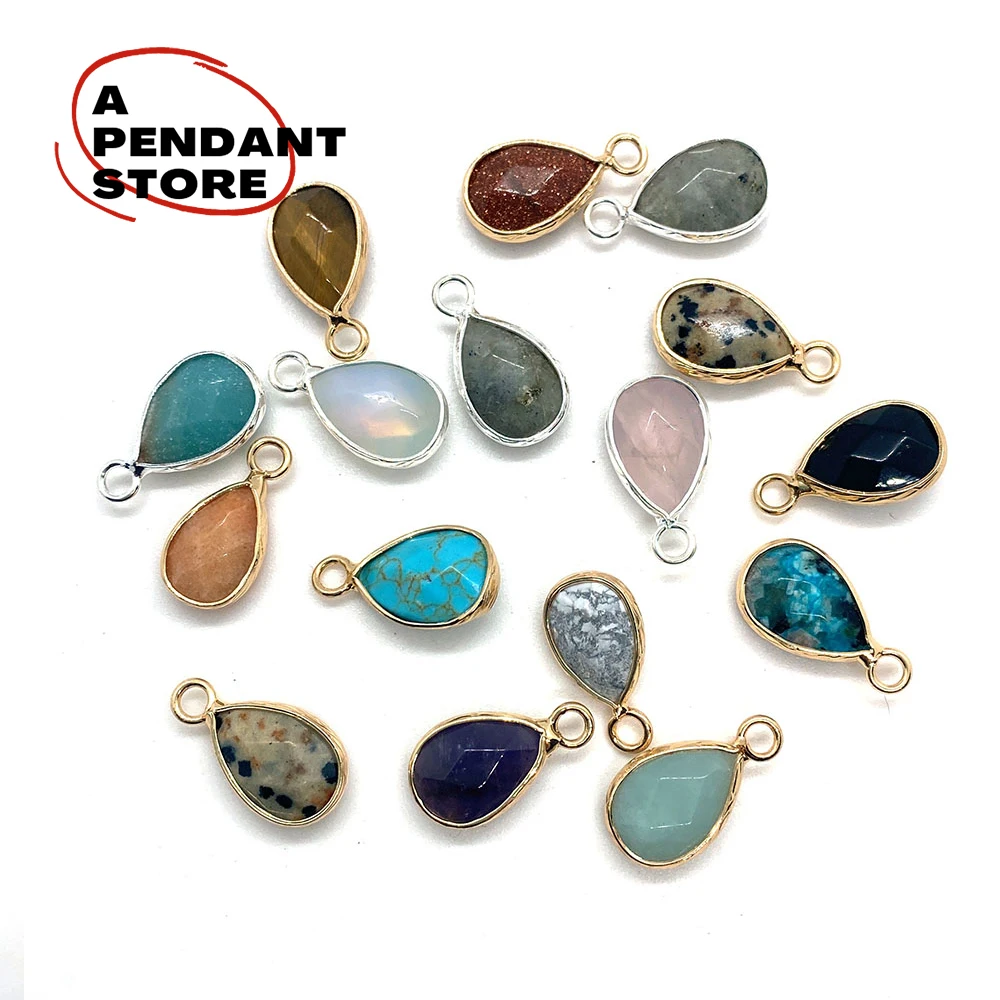 

Natural Stone Crystal Faceted Teardrop-shaped Small Pendant for Making Fine Jewelry Agate Gold Sandstone DIY Necklace Earrings