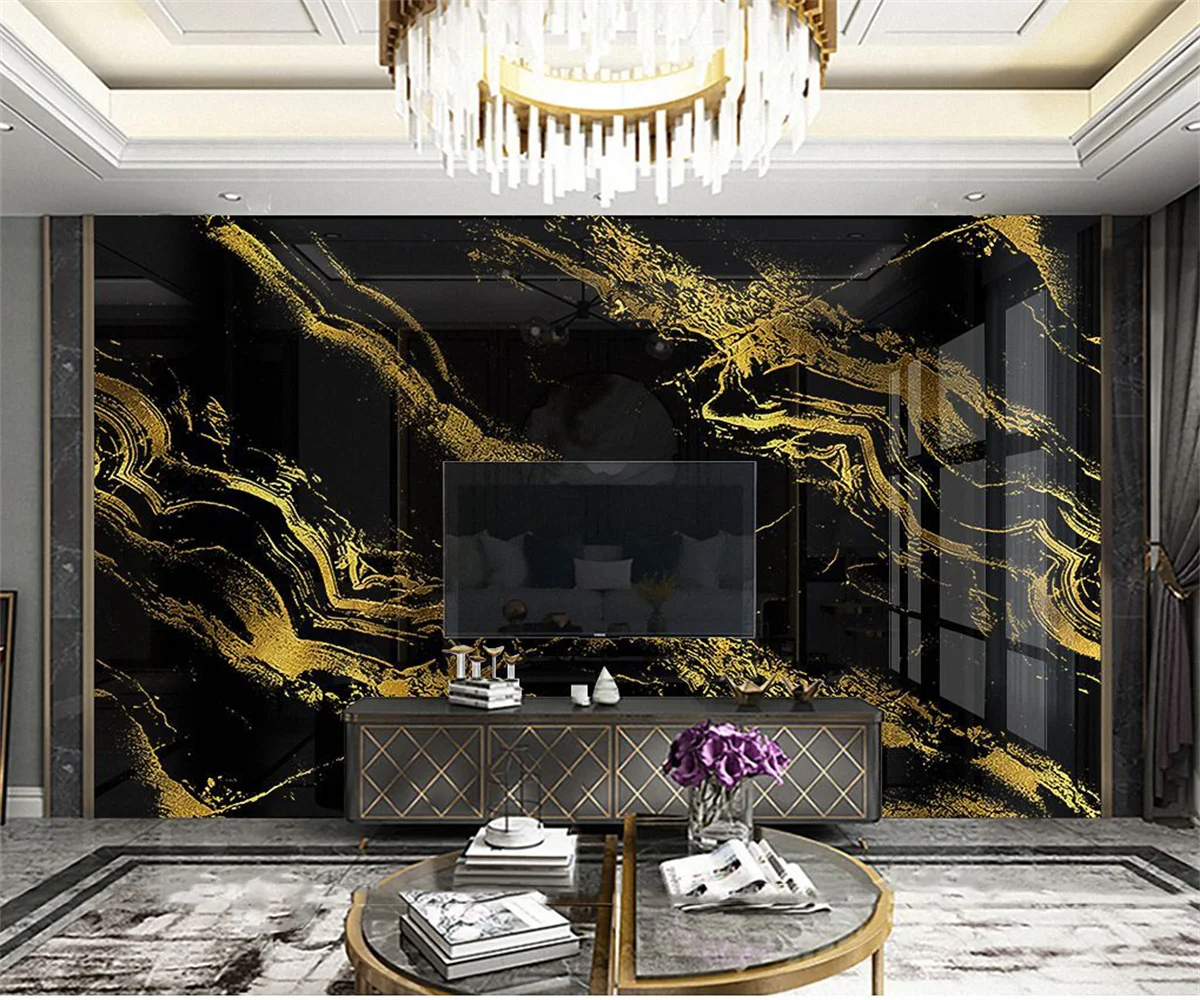 

beibehang Custom new hotel reception club gold foil imitation black marble background wallpaper papel de parede papier peint