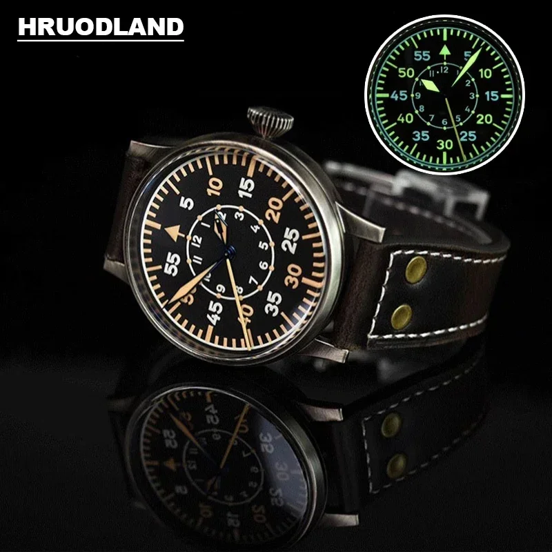 

Часы-авиаторы Hruodland мужские из нержавеющей стали, Классические Механические сапфировые в ретро стиле, 42 мм, PT5000, 10 АТМ