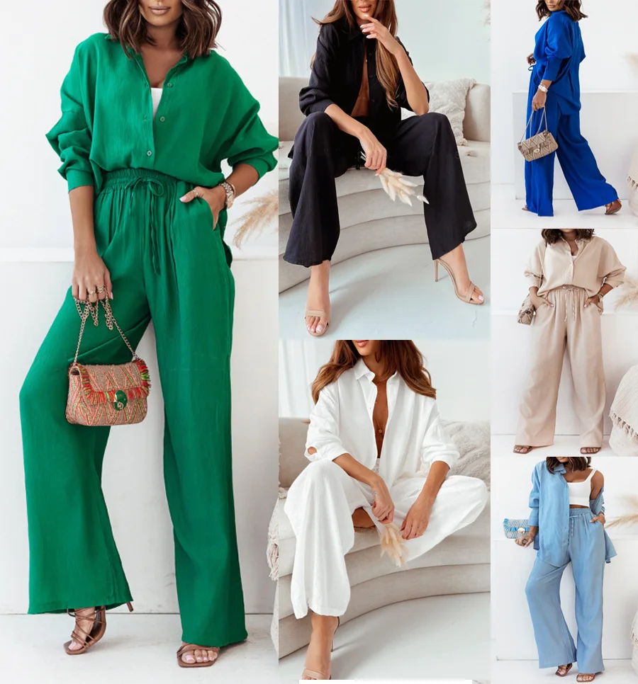 Spring and summer 2023 women's new loose elastic wrinkle long sleeve shirt wide leg pants casual suit women
Spring and summer 2023 women's new loose elastic wrinkle long sleeve shirt wide leg pants casual suit women