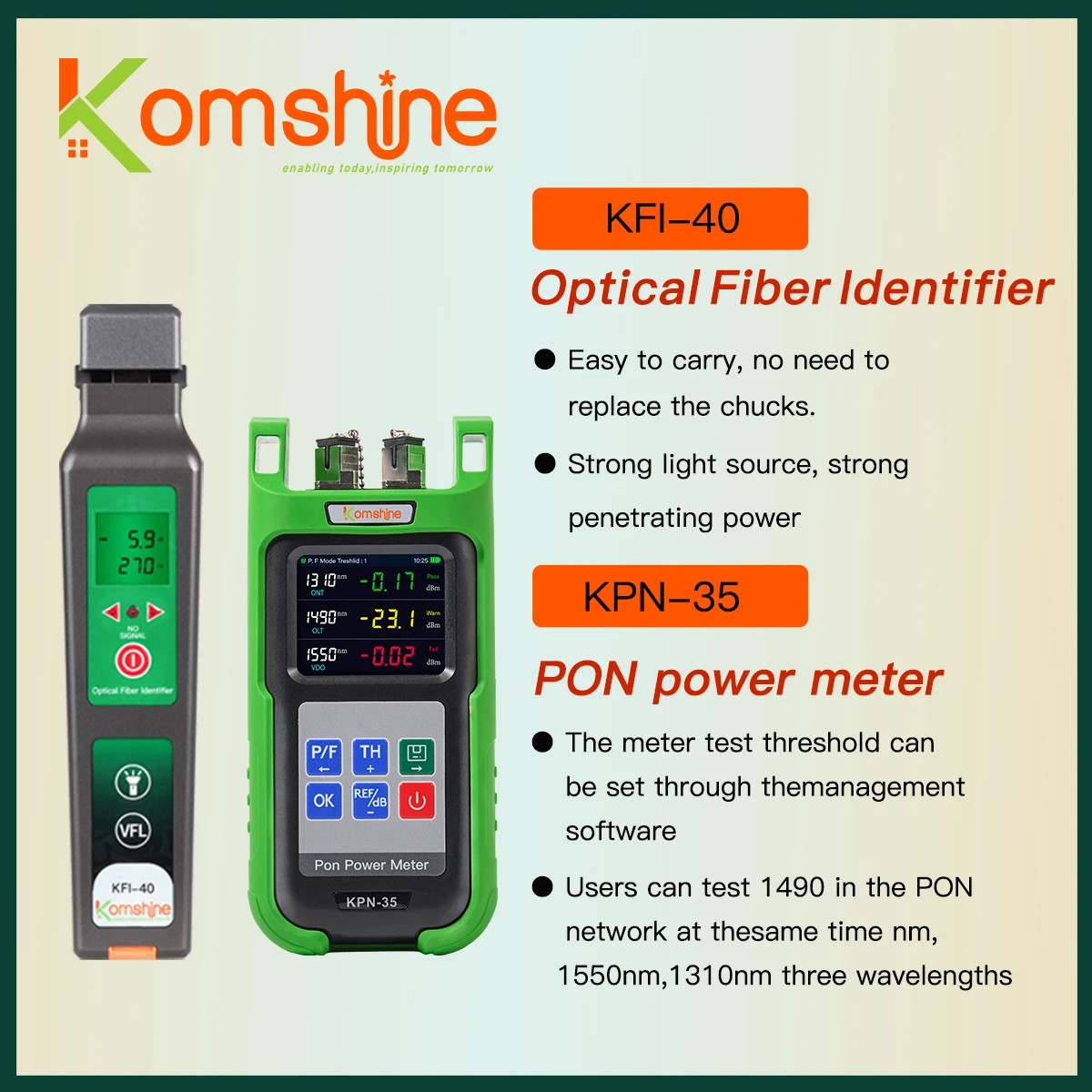 Измеритель мощности KomShine KPN-35 PON 1310 нм/1490 нм/1550 нм. Встроенный оптоволоконный