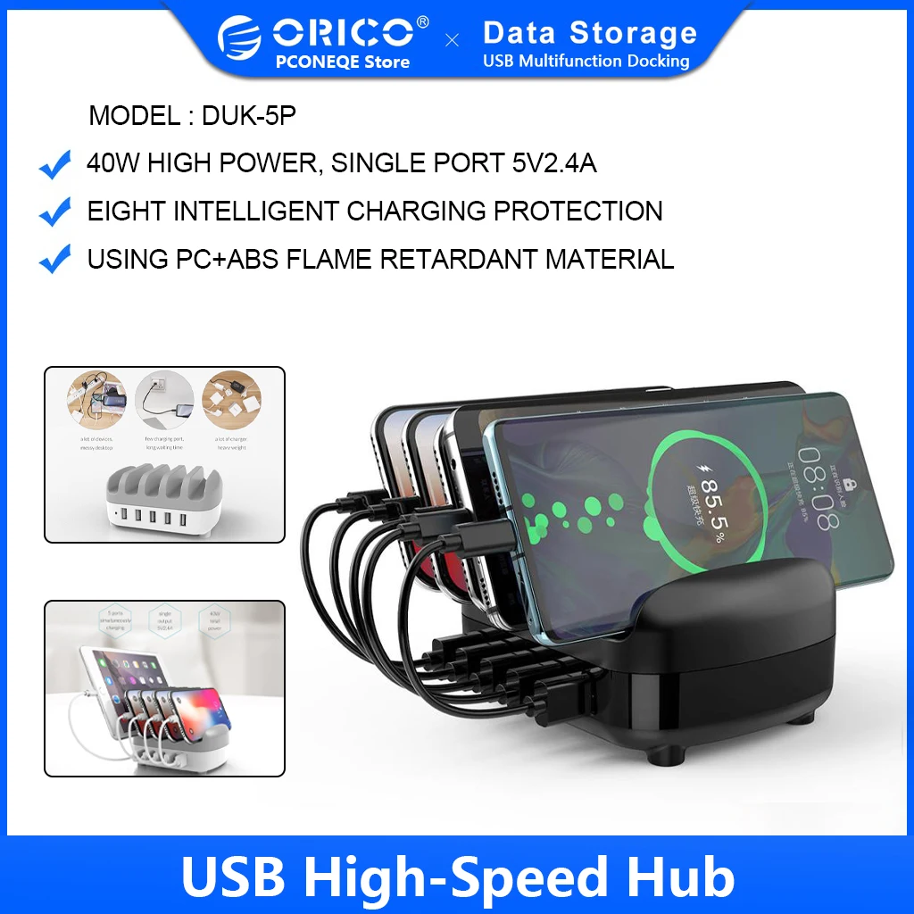 ORICO 5 Port USB Charger Station Dock with Phone Tablet Holder 40W 5V2.4A 5 Desktop USB Charger for iphone Samsung Xiaomi Tablet
ORICO 5 Port USB Charger Station Dock with Phone Tablet Holder 40W 5V2.4A 5 Desktop USB Charger for iphone Samsung Xiaomi Tablet