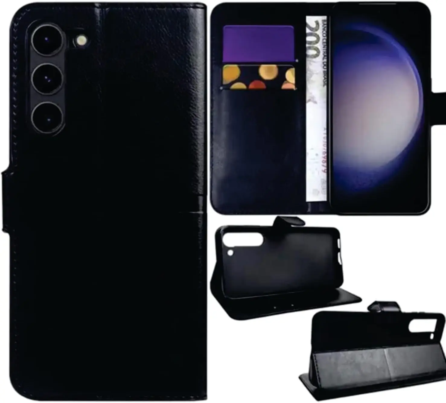 

Suporte para celular Capa Case Capinha WalletCase Carteira Para Galaxy S23 Couro Sintético Porta Cartões Fechamento Com Imã