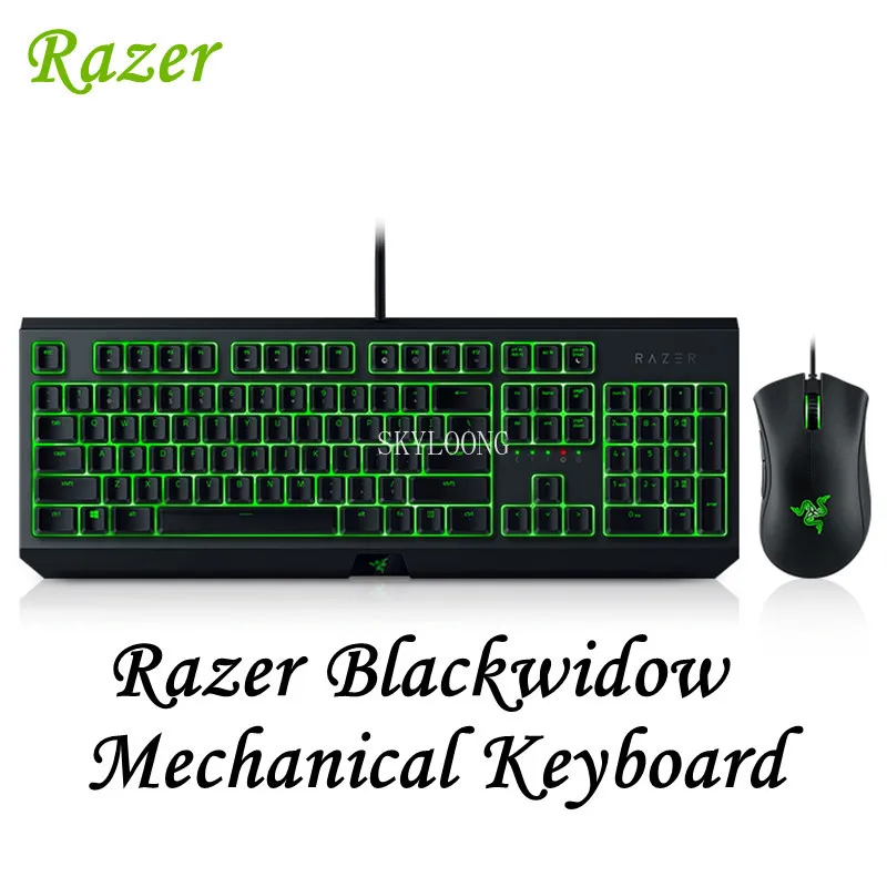 

Оригинальная механическая клавиатура Razer blackтна, игровая мышь DeathAdder зеленого цвета с подсветкой, набор для электрической клавиатуры и мыши