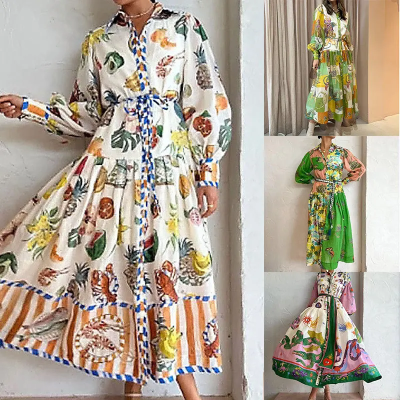 Casual Polo Neck Printed Vintage Long Dress For Women 2023 New in Elegant Puff Sleeves Lace-up High Waist Swing Fashion Dresses
Casual Polo Neck Printed Vintage Long Dress For Women 2023 New in Elegant Puff Sleeves Lace-up High Waist Swing Fashion Dresses
