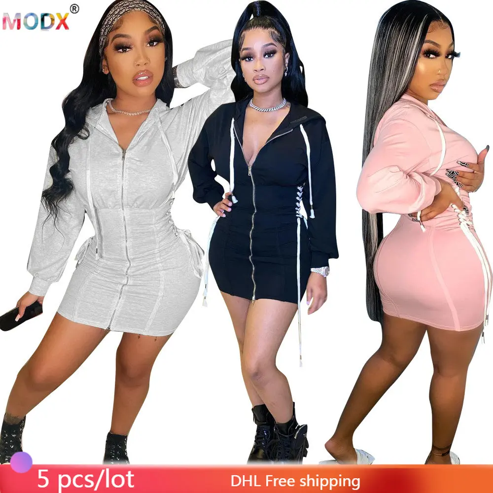 5 PCS Wholesale Hooded Dresses Women Fall Clothes Long Sleeve One-piece Casual Bodycon Mini Robe Bandage Zip Femme Vestidos 8639
5 PCS Wholesale Hooded Dresses Women Fall Clothes Long Sleeve One-piece Casual Bodycon Mini Robe Bandage Zip Femme Vestidos 8639