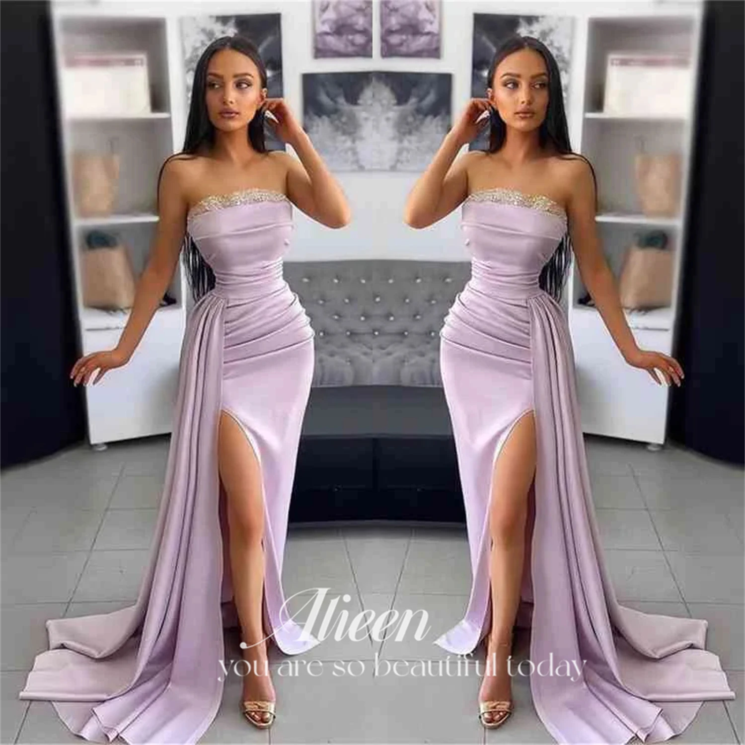 

Aileen Evening Dress Guest Wedding Party Dress Women Elegant Luxury Evening Dresses 2023 Lilac High Slit Mermaid Bridesmaid Prom