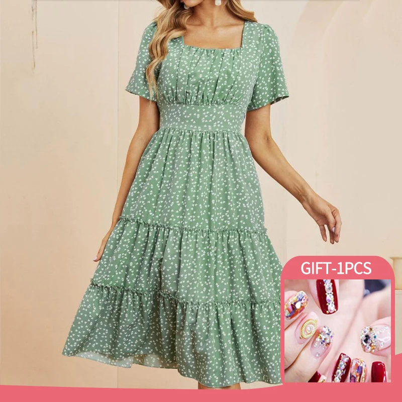 Summer Dress Women European and American Love Pattern Dot Print Dress Short Sleeve Square Collar Ruffles Medium Long Dresses
Summer Dress Women European and American Love Pattern Dot Print Dress Short Sleeve Square Collar Ruffles Medium Long Dresses