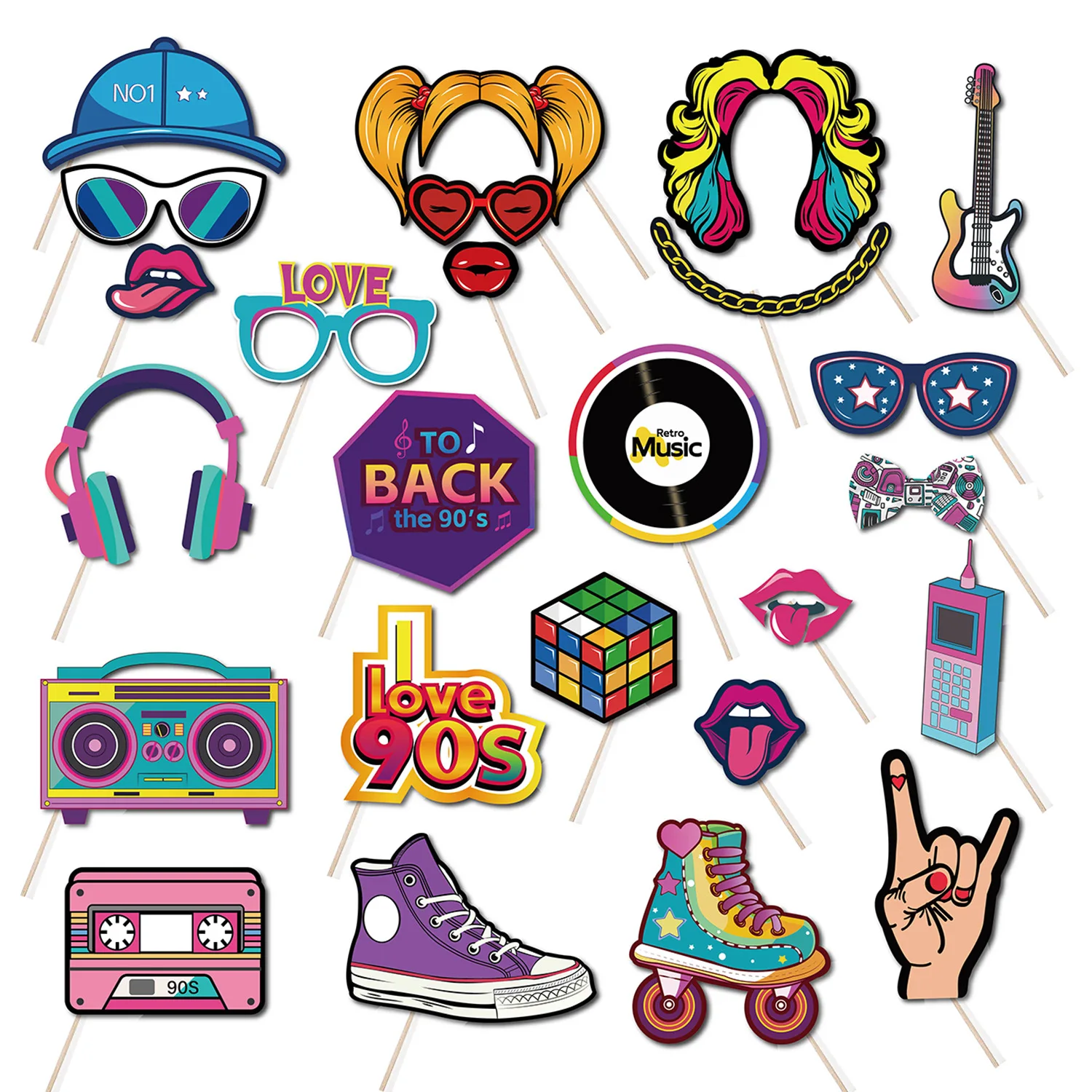 Бумажные маски для фотобудки "Я люблю 90-е", набор из 25 штук
Бумажные маски для фотобудки "Я люблю 90-е", набор из 25 штук