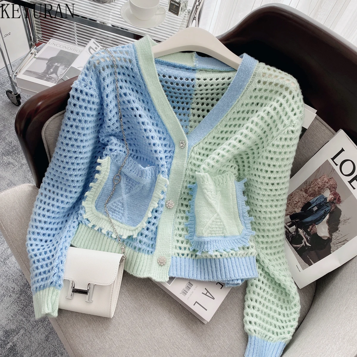 Knitted Cropped Cardigan Women 2022 Autumn Korean Fashion Long Sleeve V-Neck Patchwork Hollow Out Sweater Woman Loose Lazy Top
Knitted Cropped Cardigan Women 2022 Autumn Korean Fashion Long Sleeve V-Neck Patchwork Hollow Out Sweater Woman Loose Lazy Top