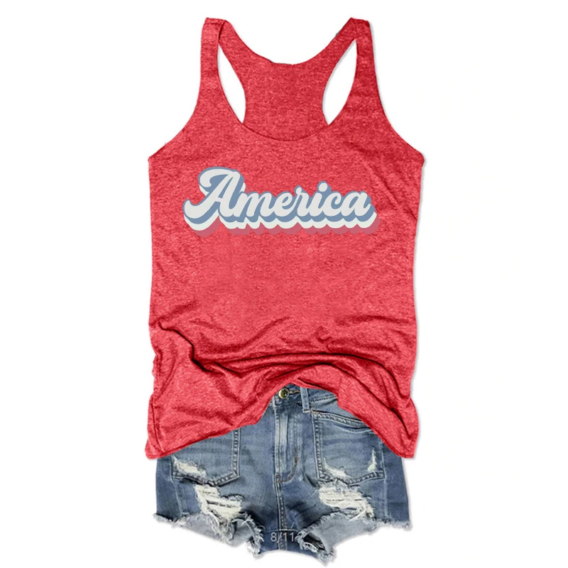 

America Tops Red White Blue Tanks 4th of July Memorial Day Black Top Independence Day Tank Tops American Flag Women Clothes M