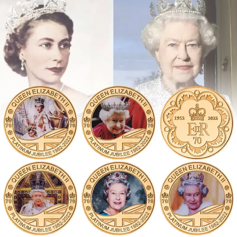 

1926-2022 Queen Elizabeth II Gold Commemorative Coin with Gift Box Royal Family Challenge Coins Collectible Medal Souvenir Gifts
