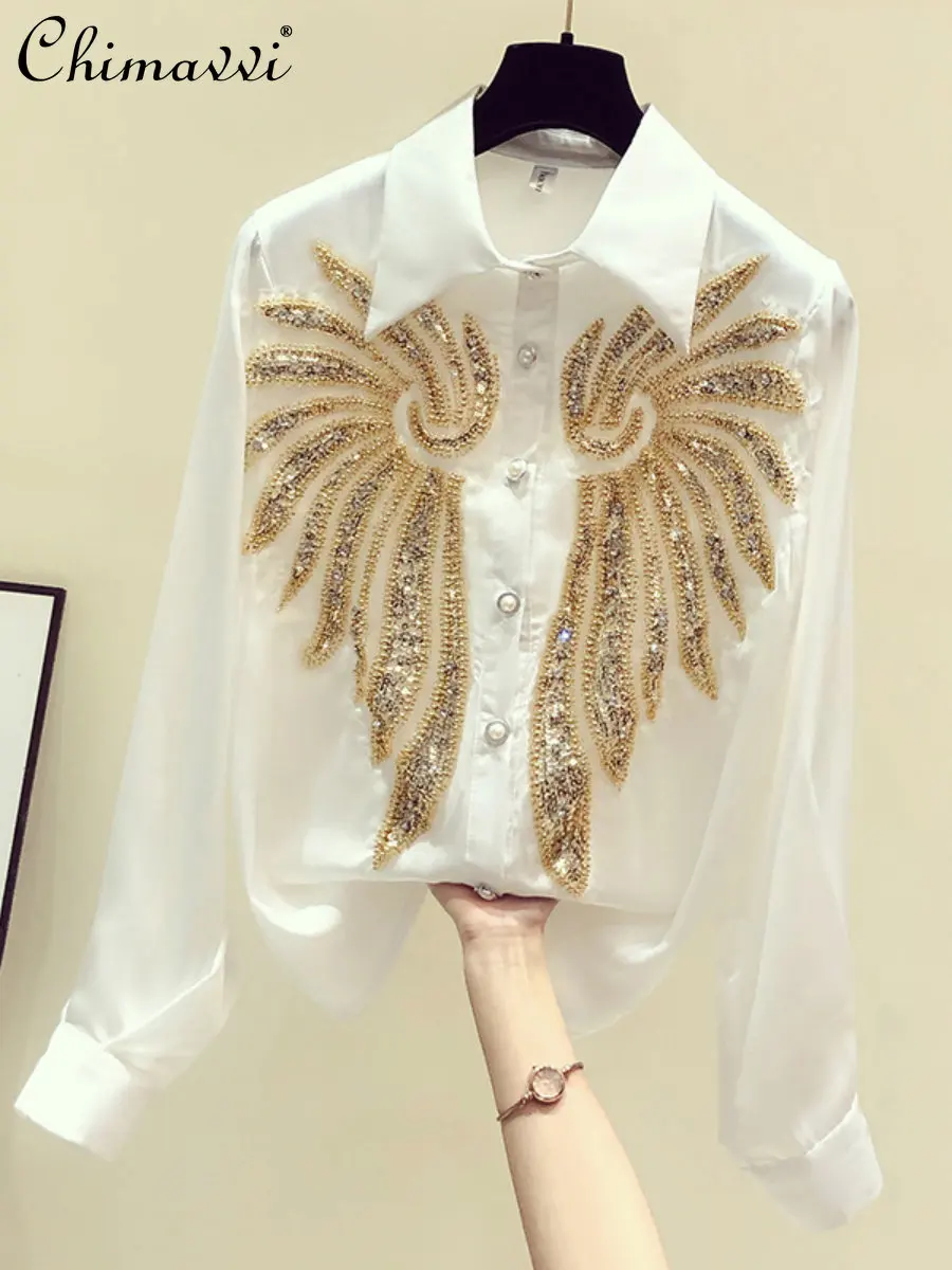 Heavy Sequins White Shirt for Women 2023 Spring Autumn New High-Grade Design Loose Long Sleeve All-Matching Graceful Blouse
Heavy Sequins White Shirt for Women 2023 Spring Autumn New High-Grade Design Loose Long Sleeve All-Matching Graceful Blouse