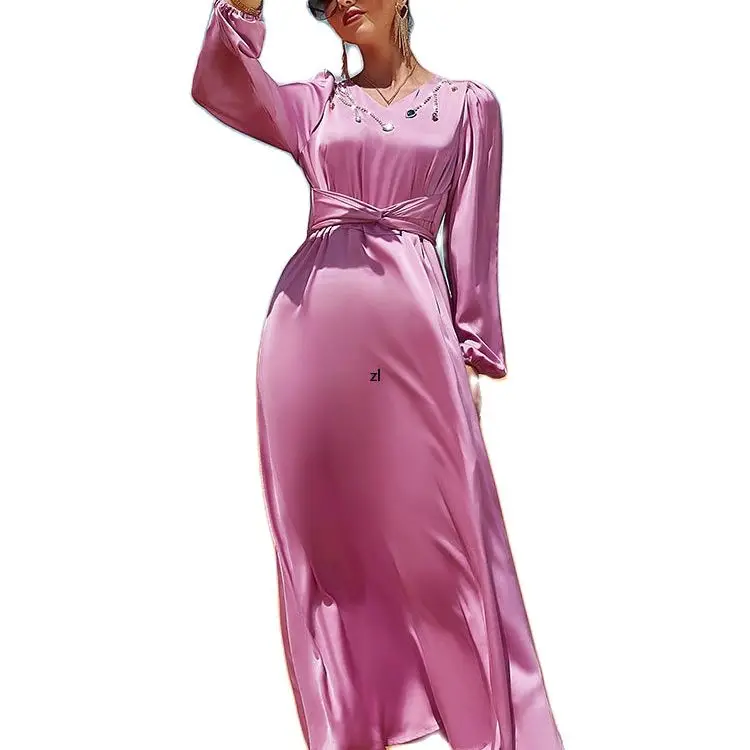 Satin Abaya Arab Long Dress Women Rhinestones Belted Ramadan Muslim Party Dresses Islam Dubai Turkish Modest Abayas Evening Gown
Satin Abaya Arab Long Dress Women Rhinestones Belted Ramadan Muslim Party Dresses Islam Dubai Turkish Modest Abayas Evening Gown