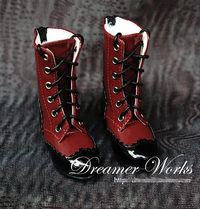 

Mini Collection MSD SD 1/4 BJD Obitsu Doll BOOTS Red &Black Splice Shoes