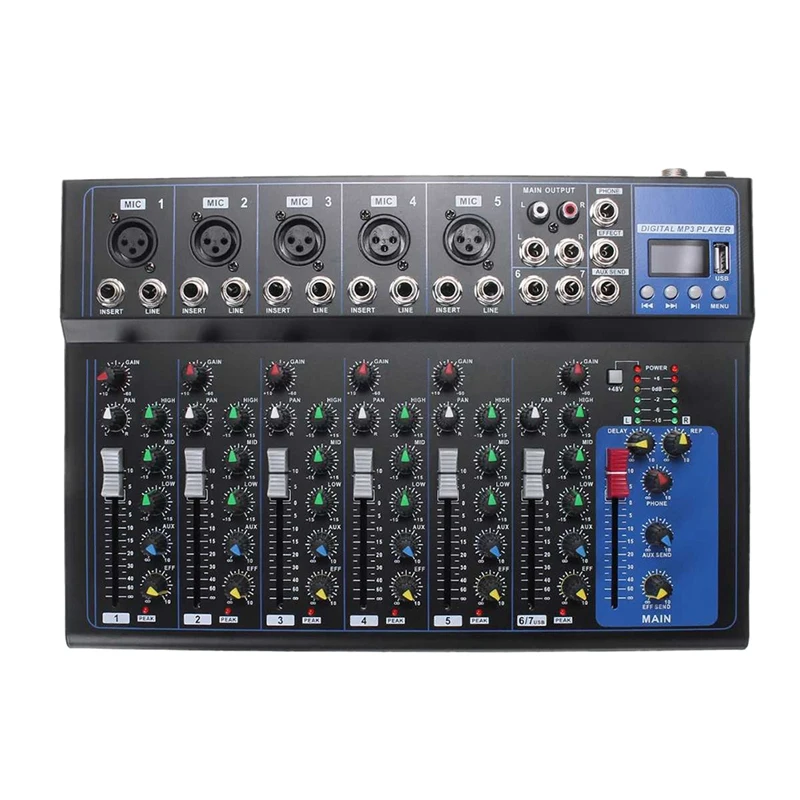 Bluetooth Portable Audio Mixer W/USB DJ Sound Mixing Console MP3 Jack 7 Channel Karaoke 48V Amplifier Karaoke(EU Plug)
Bluetooth Portable Audio Mixer W/USB DJ Sound Mixing Console MP3 Jack 7 Channel Karaoke 48V Amplifier Karaoke(EU Plug)