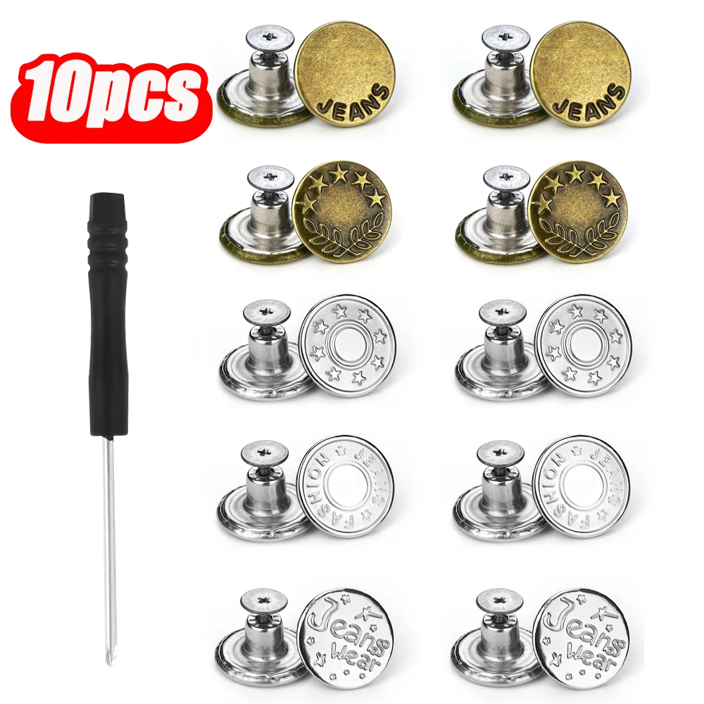 10Pcs Multiple Styles Jeans Button Removable Snap Fastener Pants Pins Nail Free Adjustable Waist Button DIY Sewing Accessories
10Pcs Multiple Styles Jeans Button Removable Snap Fastener Pants Pins Nail Free Adjustable Waist Button DIY Sewing Accessories