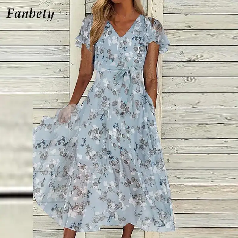 Elegant Pattern Print Party Dress Women Fashion V-Neck Lace-up Short Sleeve Long Dress Ladies Casual Loose Party Dress Vestido
Elegant Pattern Print Party Dress Women Fashion V-Neck Lace-up Short Sleeve Long Dress Ladies Casual Loose Party Dress Vestido