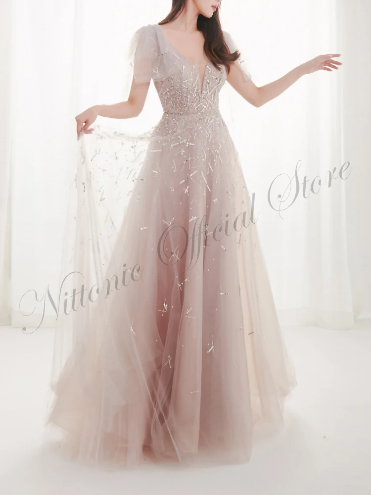 Luxury Beading Evening Dresses for Woman Tulle V-Neck Short Sleeve Floor-Length A-Line Formal Occasion Prom Party Guest 2023
Luxury Beading Evening Dresses for Woman Tulle V-Neck Short Sleeve Floor-Length A-Line Formal Occasion Prom Party Guest 2023