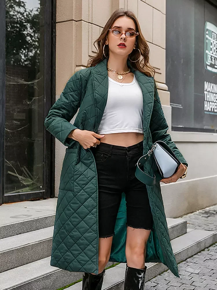 Cotton padded long winter coat female Casual pocket sash women parkas High street tailored collar stylish overcoat 2020
Cotton padded long winter coat female Casual pocket sash women parkas High street tailored collar stylish overcoat 2020
