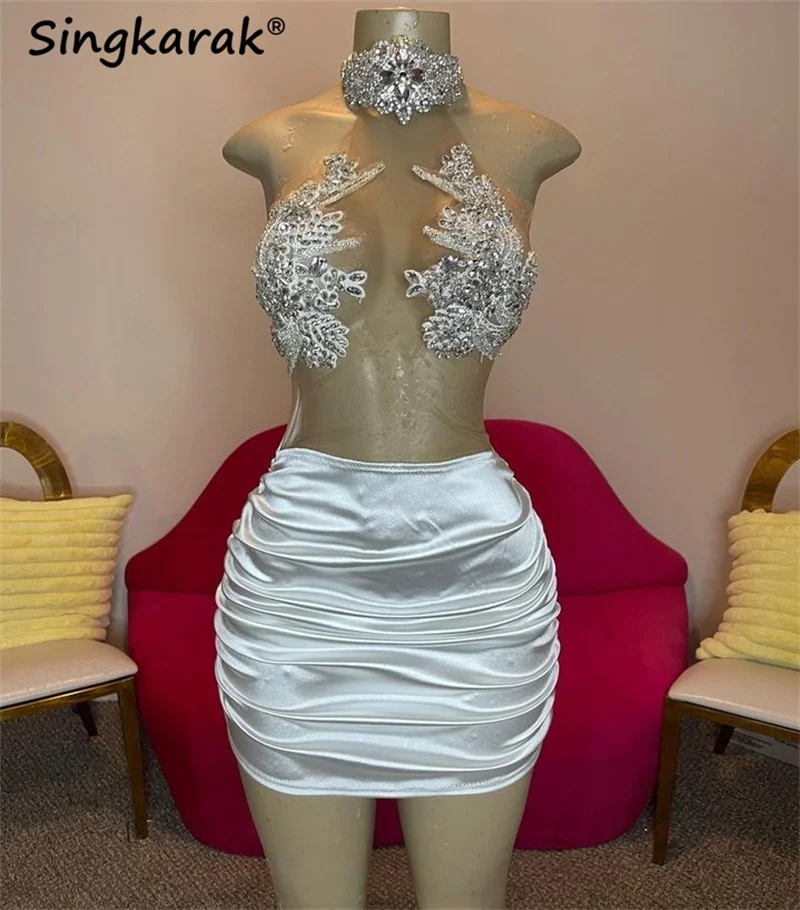 Sparkly Diamond 2023 Silver Short Prom Dress Luxury Halter Beads Crystal Rhinestones Glitter Birthday Party Cocktail Gown Robe
Sparkly Diamond 2023 Silver Short Prom Dress Luxury Halter Beads Crystal Rhinestones Glitter Birthday Party Cocktail Gown Robe